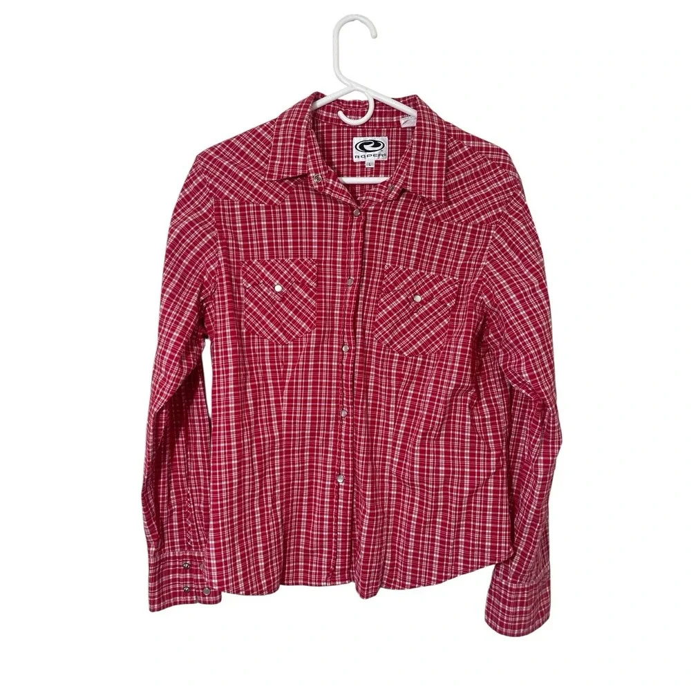 Roper Men's Long Sleeve Pearl Snap Plaid Shirt Size L‎ Red Western Rodeo Cowboy